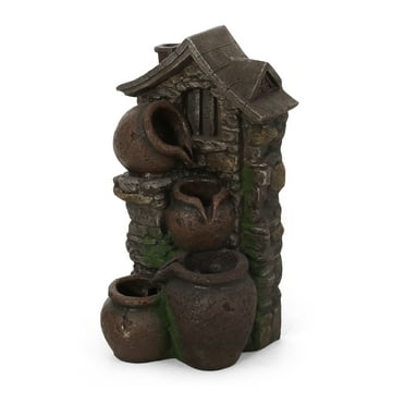 Bartow Outdoor 4 Tier Jar Fountain, Brown and Gray