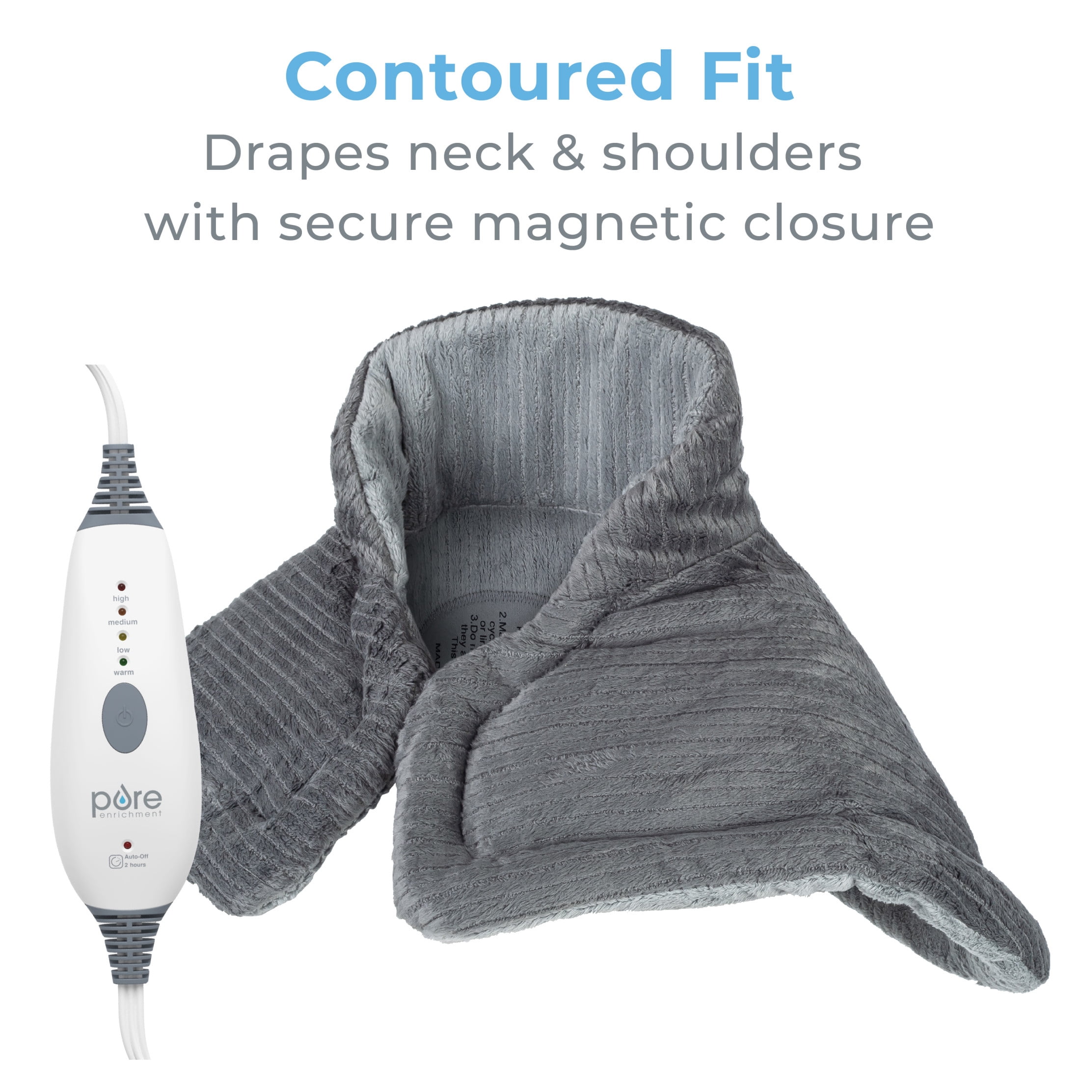 Pure Enrichment PureRelief Neck & Shoulder Heating Pad - 4 Heat Settings, Auto Shut-Off, Universal Fit, Magnet Closure, Soft Micromink, Storage Bag, 5-Year Warranty, Machine Wash (Charcoal Gray)