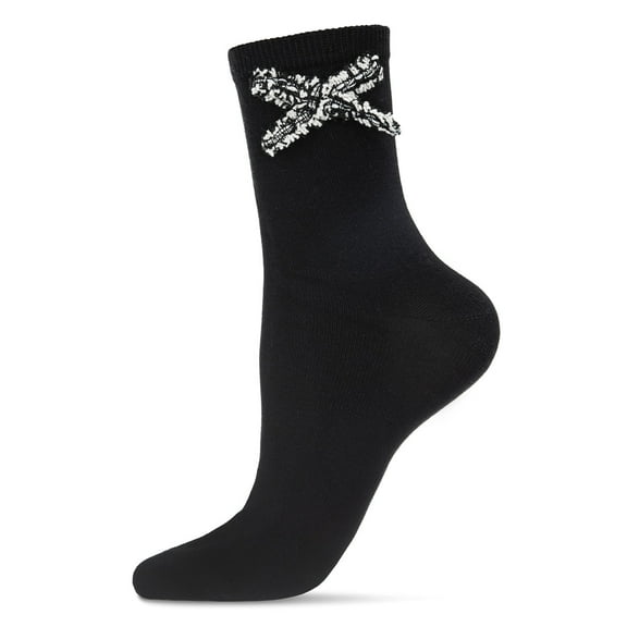 MeMoi Women's Dream Bow Cotton Blend Crew Sock - Womens - Female, 9-11, Black