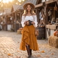 thumbnail image 3 of Womens Off Shoulder Renaissance Dress Bell Sleeves Vintage Medieval Peasant Long Dresses Halloween Pirate Costume(OrangeL), 3 of 6