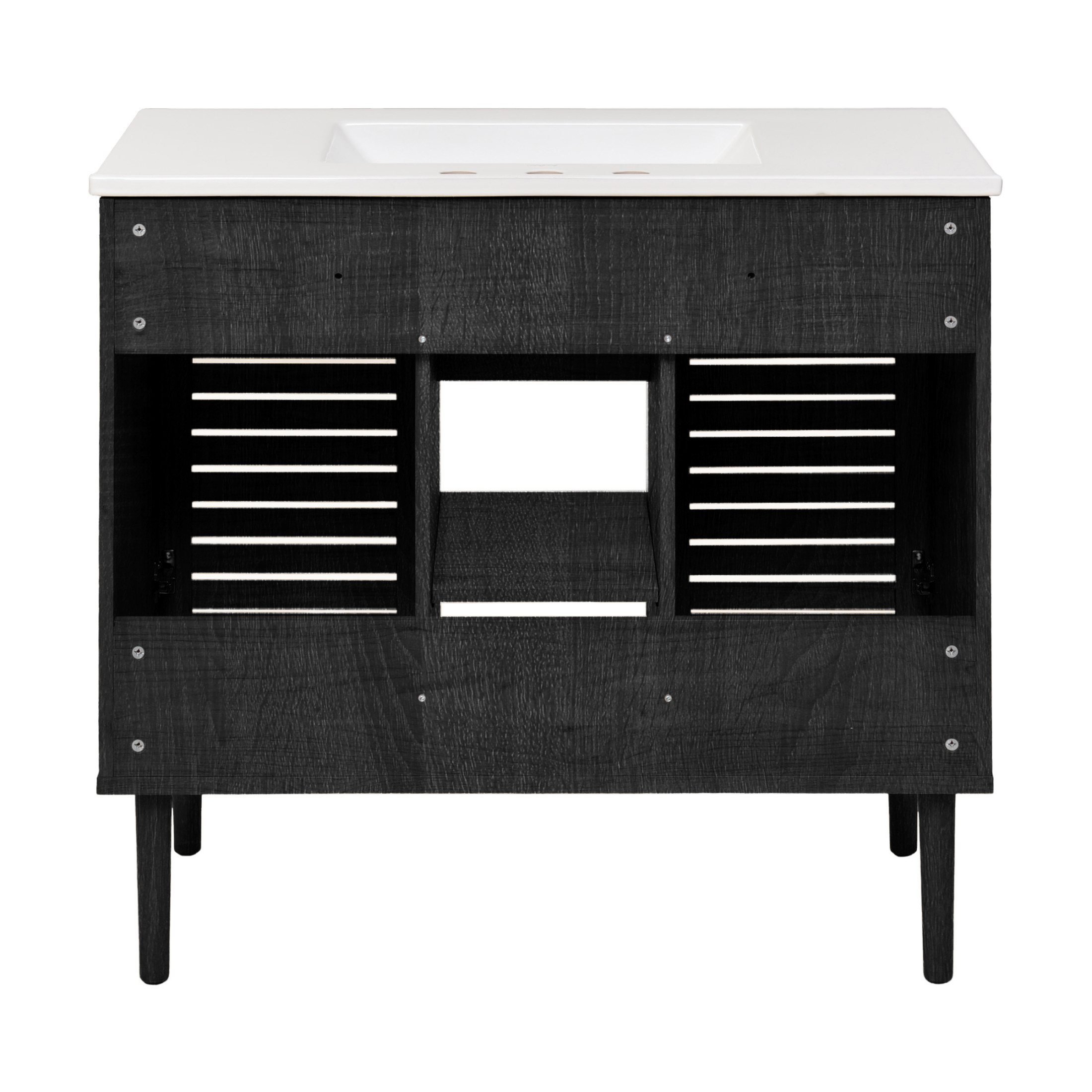 Bron 36" Freestanding Bathroom Vanity in Black Oak with 3-Hole Widespread Sink Top