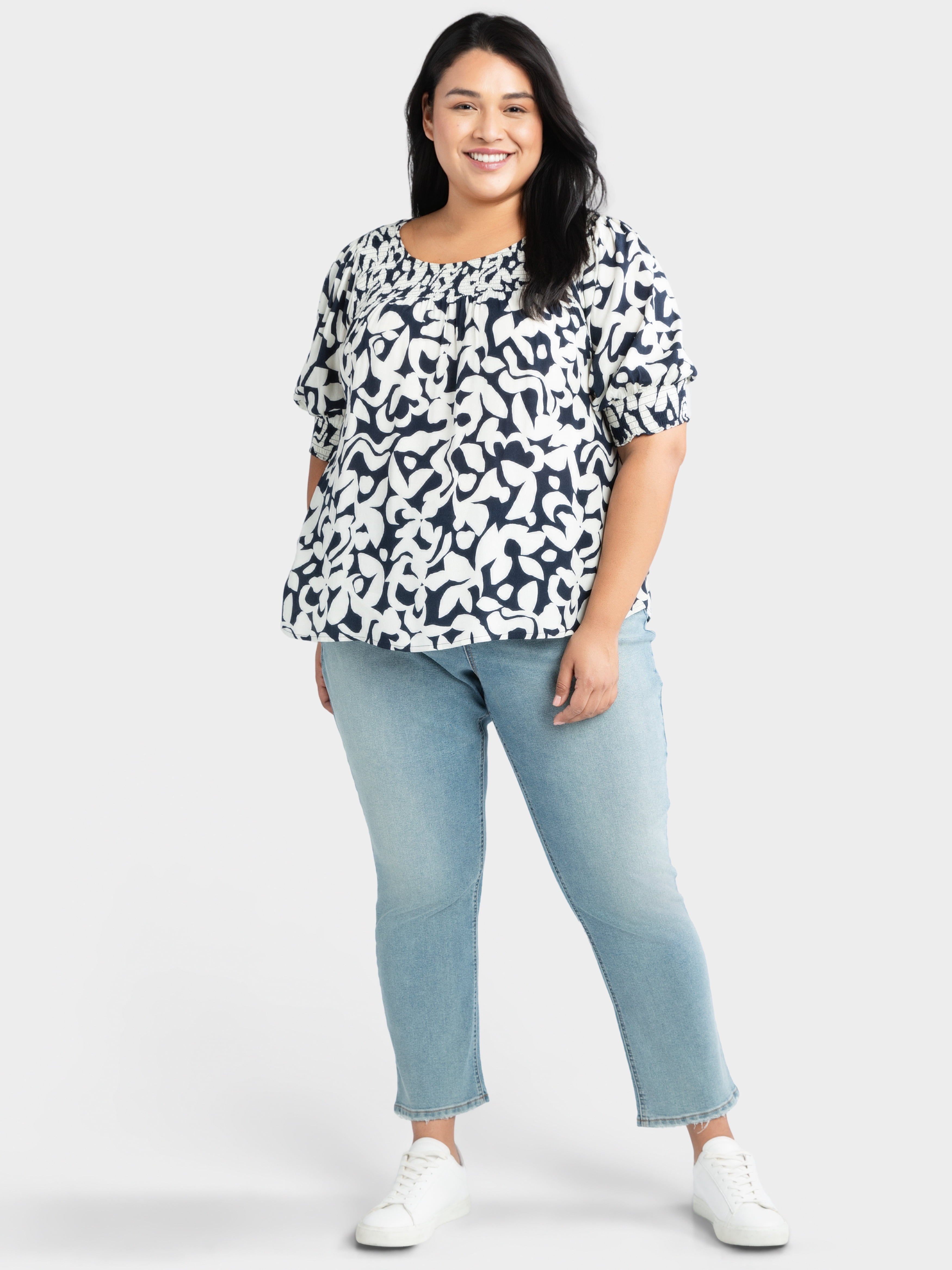 Terra & Sky Women's Plus Size Smocked Blouse, Sizes 0X-5X