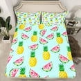 thumbnail image 2 of Manfei Kawaii Watermelon Pineapple Queen Sheet Sets, Cartoon Fruit Print Flat Sheet, Teens Kids Child Queen Fitted Sheet, Luxury Bedroom Decor, 4 Pieces, 2 of 7