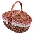 thumbnail image 1 of Handheld Basket Picnic Basket Wicker Basket Storage Basket with Double Lids, 1 of 2