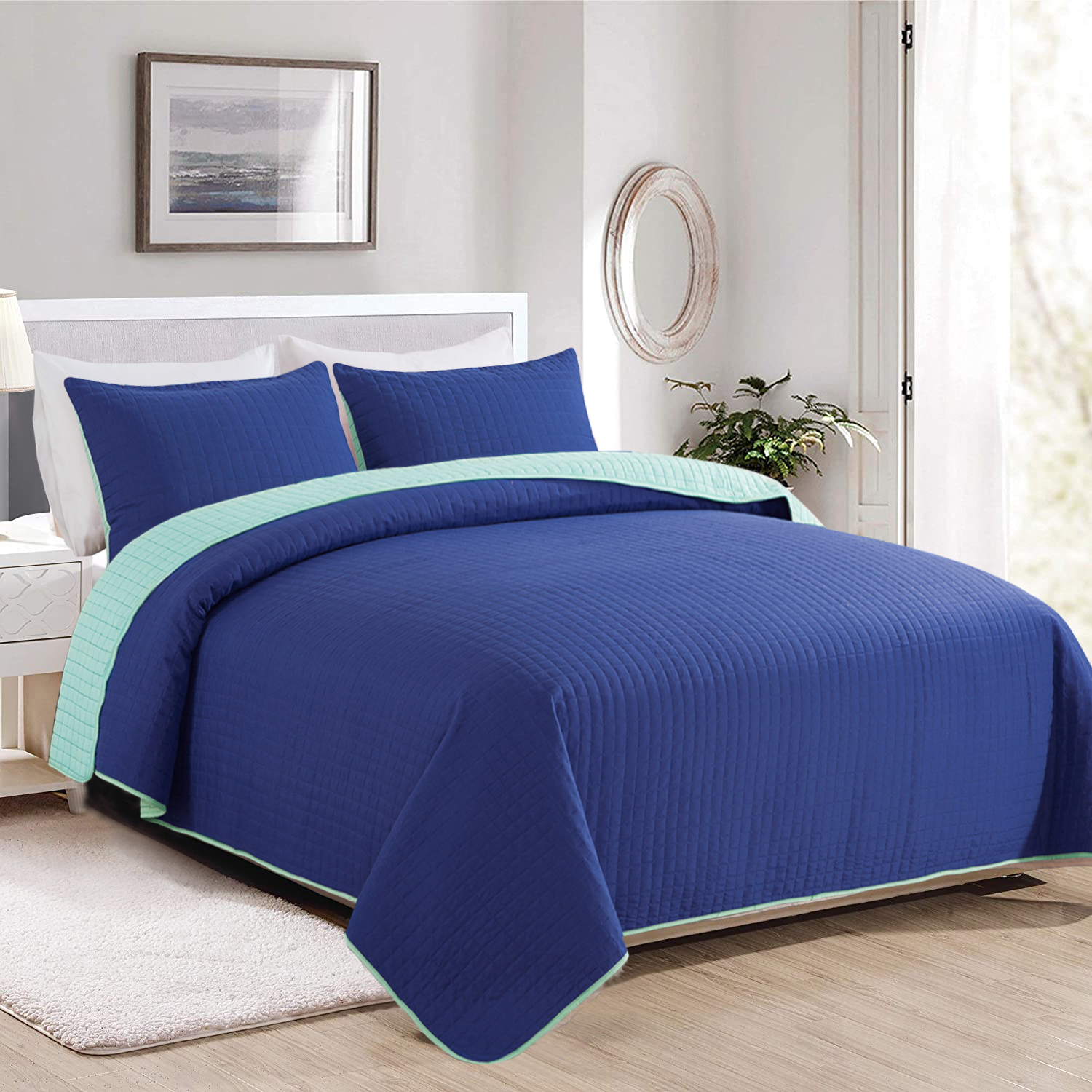 JML 3Piece Queen Size Quilt Set with Pillow Shams,Reversible