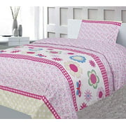 Sapphire Home Three 3 Piece Twin Size Floral Butterfly Pink Lilac Theme Print Sheet Set with Fitted, Flat and 1 Pillow Case, Girls Kids Bedding Sheet Set, Twin Floral Pink