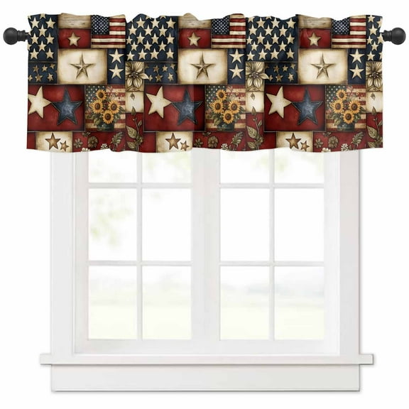 American Flag Valances for Windows Farmhouse Kitchen Curtains Valances Rod Pocket Valance Curtains for Kitchen Windows Texas Star Farmhouse Sunflowers Blue Red Window Valances for Bathroom 42"x18"