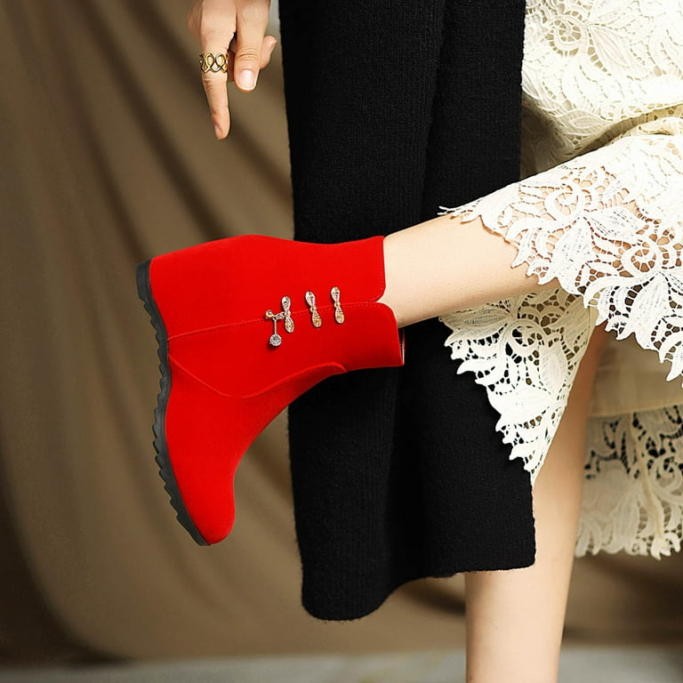 Red shop booties wedges