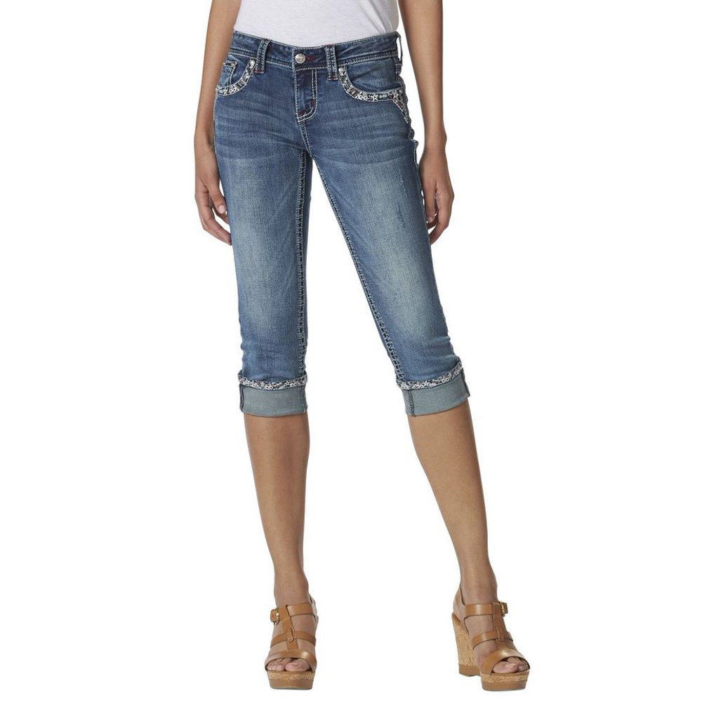 Grace in LA Jeans Women's Americana Embellished RollCuff Easy Fit Stretch Capri Jeans (27
