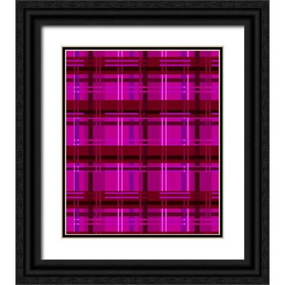 LightBoxJournal 12x14 Black Ornate Wood Framed with Double Matting Museum Art Print Titled - Minimalist Magenta Plaid Design 01