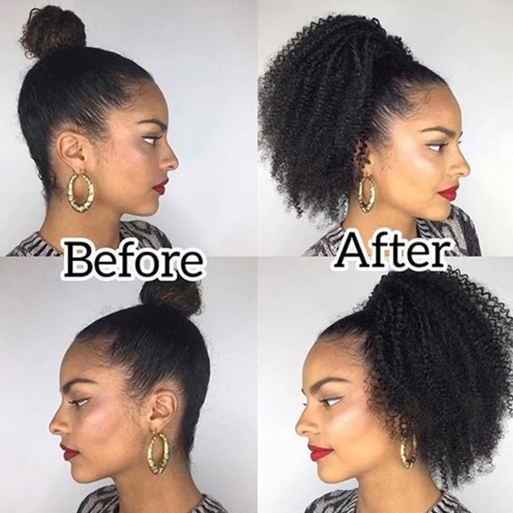 Drawstring Ponytail Extensions Afro Kinky Curly Human Hair Ponytail 10"-24" Natural Black Brazilian Remy Hair Afro Curly Ponytail Hair Pieces