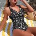 thumbnail image 7 of Minjewel Women's Tight Printed One-Piece Swimsuits, Cross Front Design & Tummy Control, Fashion Bathing Suit for Beach & Pool Vacation,White S, 7 of 7