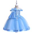 thumbnail image 4 of CPNG Girls' Luxe Off-the-Shoulder Flower Girl Dress – Oversized Satin Bow, Intricate Embroidery & Tulle Ball Gown Skirt with Satin Trim for Weddings & Special Occasions, 4 of 5