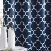 THD Moroccan Trellis Lattice Decorative Printed Pattern Blackout Thermal Privacy Room Darkening Grommet Window Drapes Curtain Panels for Bedroom - Set of 2 (Navy Blue, 52 W x 84 L)