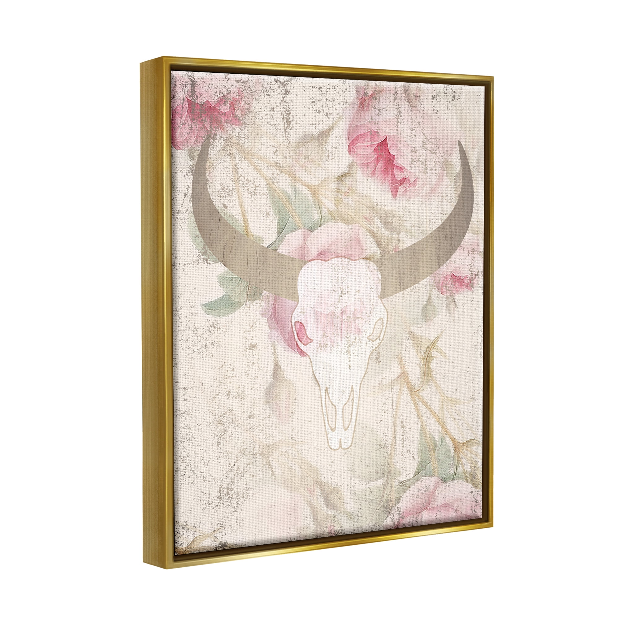 Stupell Industries Floral Cattle Skull Blooms Animals & Insects Painting Gold Floater Framed Art Print Wall Art