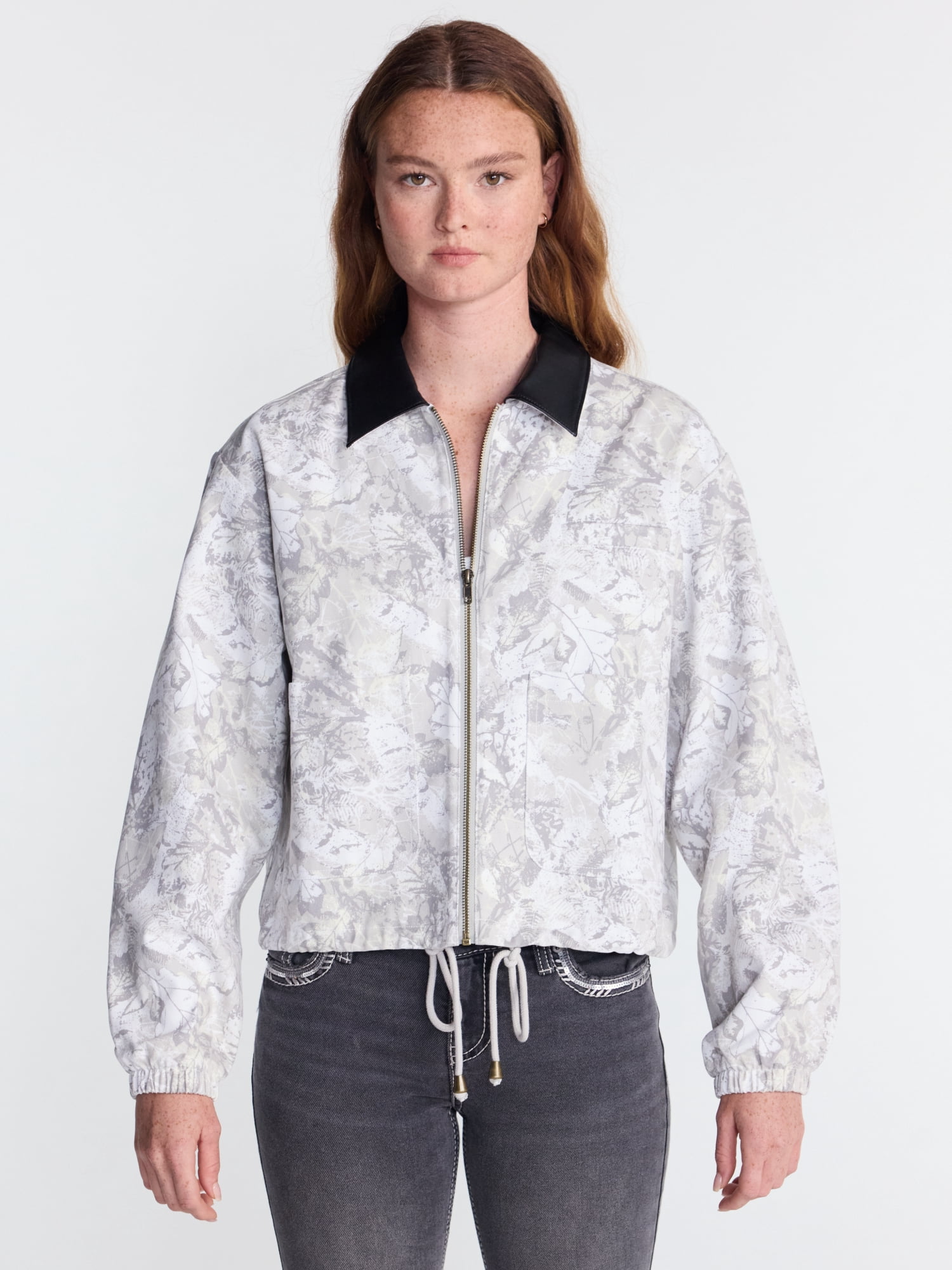No Boundaries Cotton Twill Barn Jacket with Faux Leather Collar, Women's XXS-4X