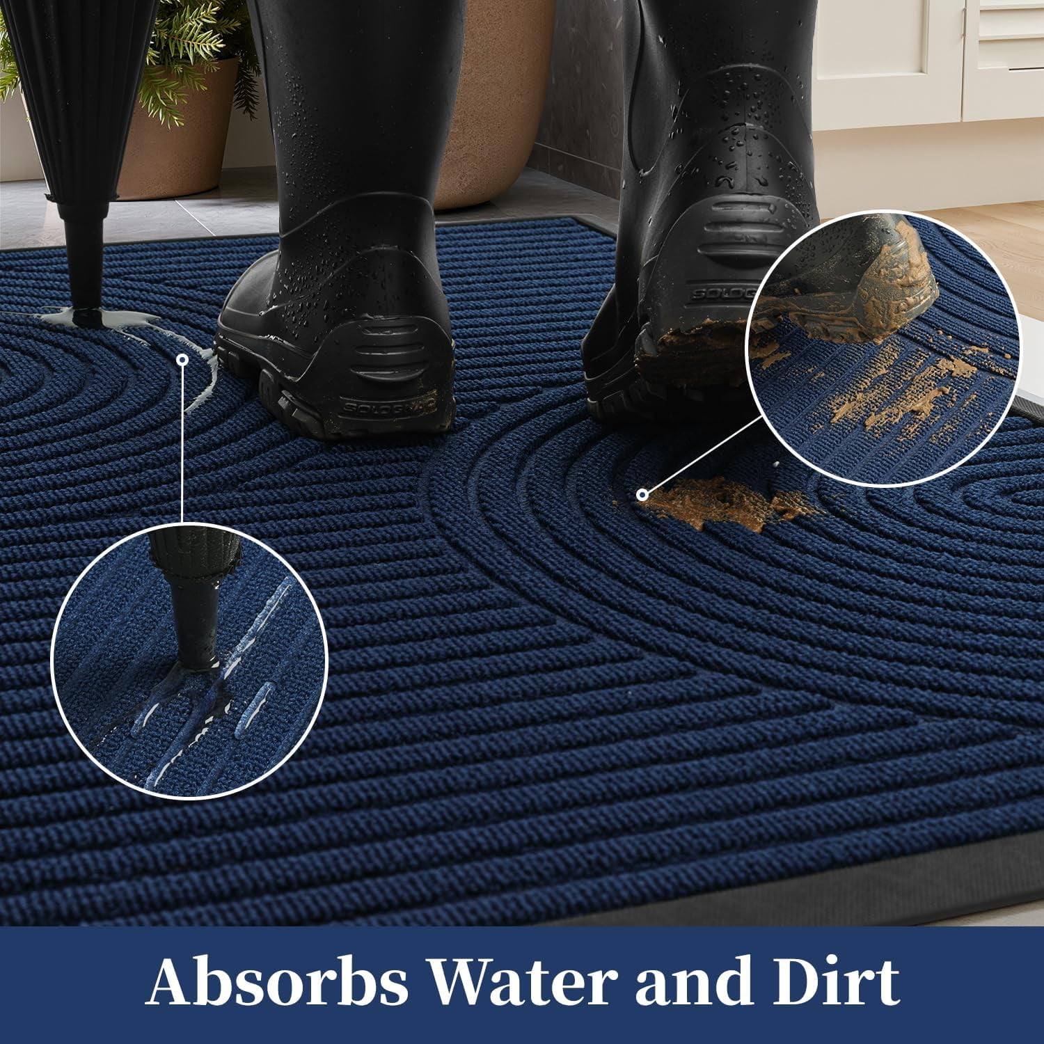 SIXHOME Outdoor Mat 17"x30" Non Slip Front Door Mat Outside Absorbent Rubber Welcome Mat Low Profile Dirt Trapper Indoor Outdoor Doormat Boho Arch Door Mat Outside Thick Entryway Rug Blue