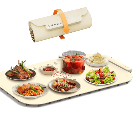 Silicone Electric Heating Tray, Rollable Foldable Food Warmer Mat, 10 Second Fast Heat, 3 Temperature Settings, Portable for Parties