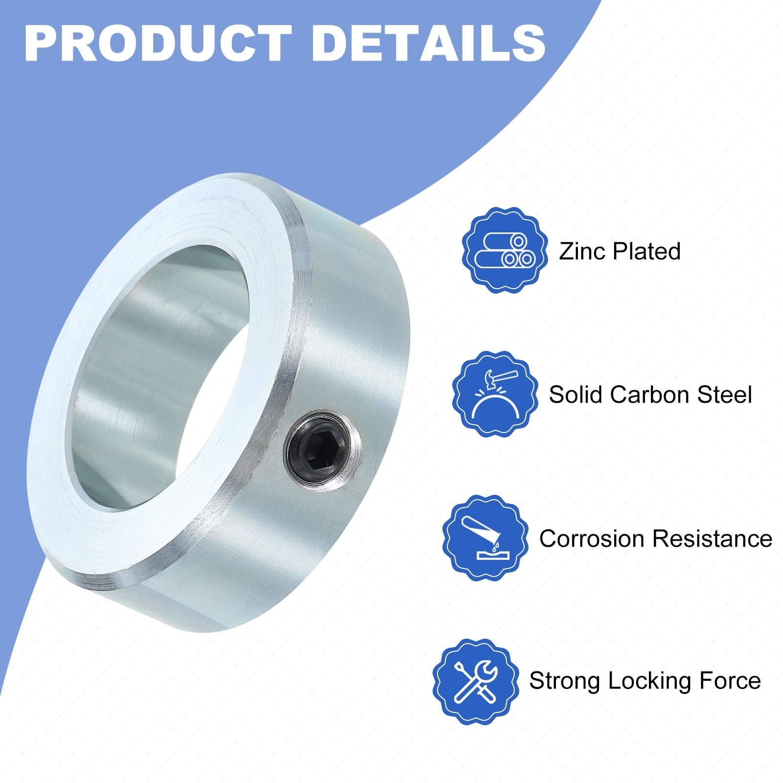 Uxcell 4pack Set Screw Collars 1-9/16" Bore Zinc Plated Steel Shaft Collars, 2-1/2" OD, 13/16" Width Axle Collar Clamp for Linear Rod Shaft Guide