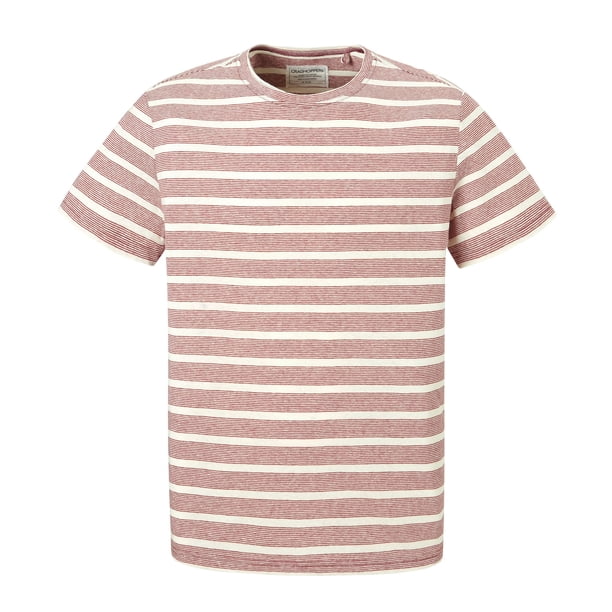 Craghoppers - Camiseta de manga corta modelo Bernard para hombre (Rayas Rojo Tierra)