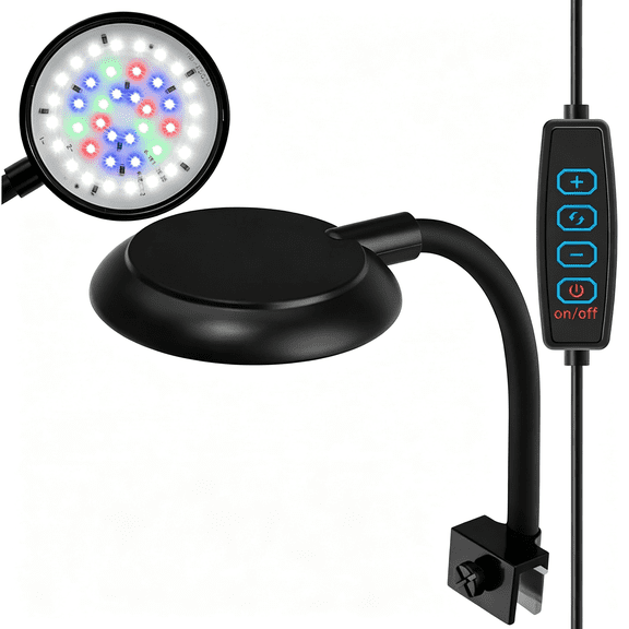 HIBIBUD Mini Clip on Aquarium Light 7W Dimmable Small Fish Tank Light Usb Moving Lamp with White Red Blue Green Led for 1 to 3 Gallon Tanks Aquarium Light
