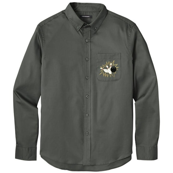 Men's CRASHING BOWLING PINS Twill Shirt with Pocket, Medium Storm Grey