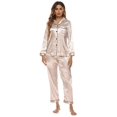 thumbnail image 3 of Women's Classic Satin Pajama Set Sleepwear Loungewear,Long Sleeve Sleepwear Womens Button Down Nightwear with Pajamas Bottoms Pants Soft Pj Lounge Sets,S-XXL Champagne, 3 of 5