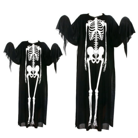 Halloween Costumes Skeleton Cloak Poncho Party Clothes Skeleton Printed Skeleton Coat Robe for Adult/Kids