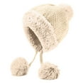 thumbnail image 4 of XIAOCHA Womens Knit Ear‑Flap Beanie Pom‑Pom Solid Color Windproof Ski Trapper Hat,Beige, 4 of 4