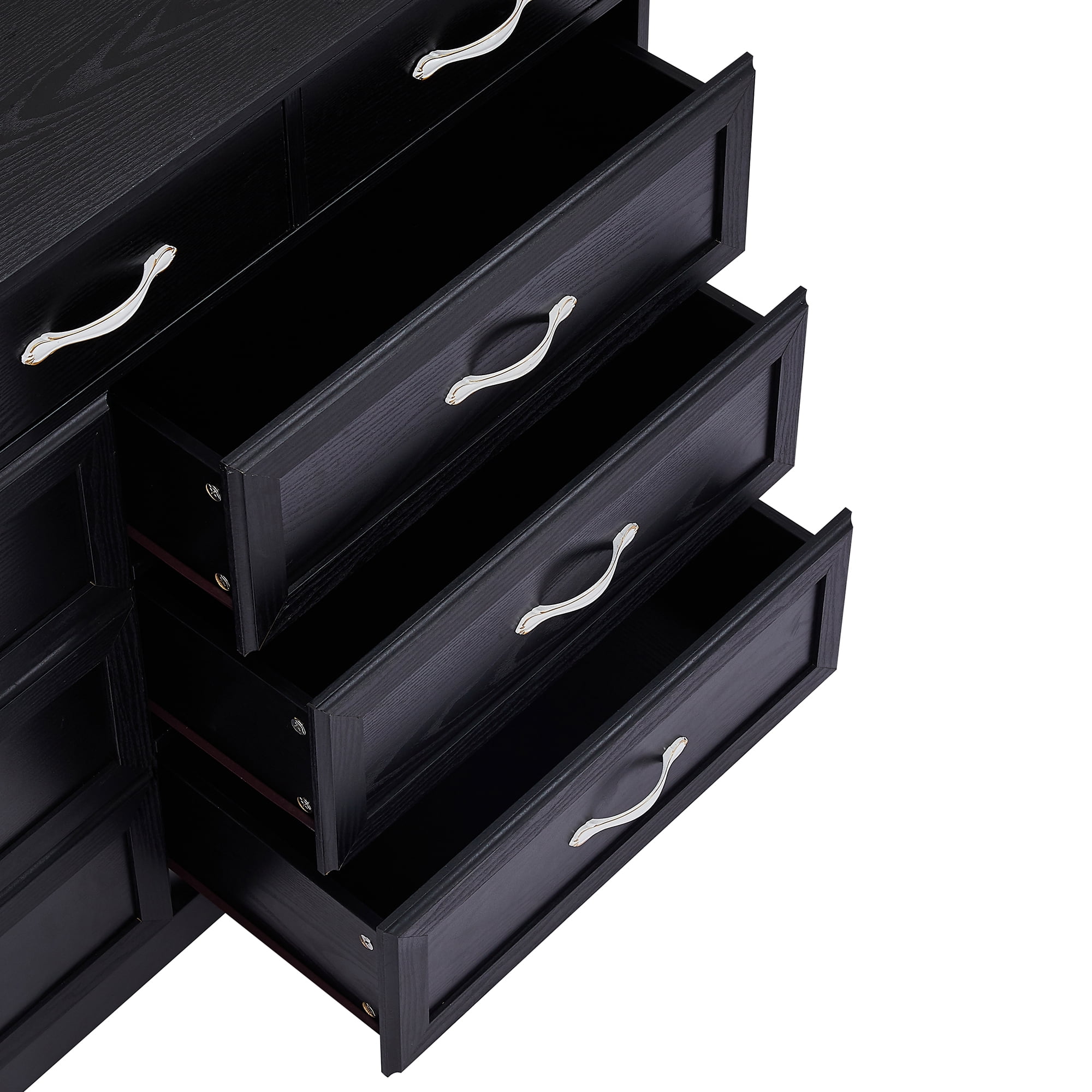 Kadyn 9 Drawer Long Dresser, Nursery Dresser with Antique Handles, Chest Of Drawers for Kids Room, Entry And Hallway, Black Kadyn 9 Drawer Long Dresser, Nursery Dresser with Antique Handles, Chest Of Drawers for Kids Room, Entry And Hallway, Black