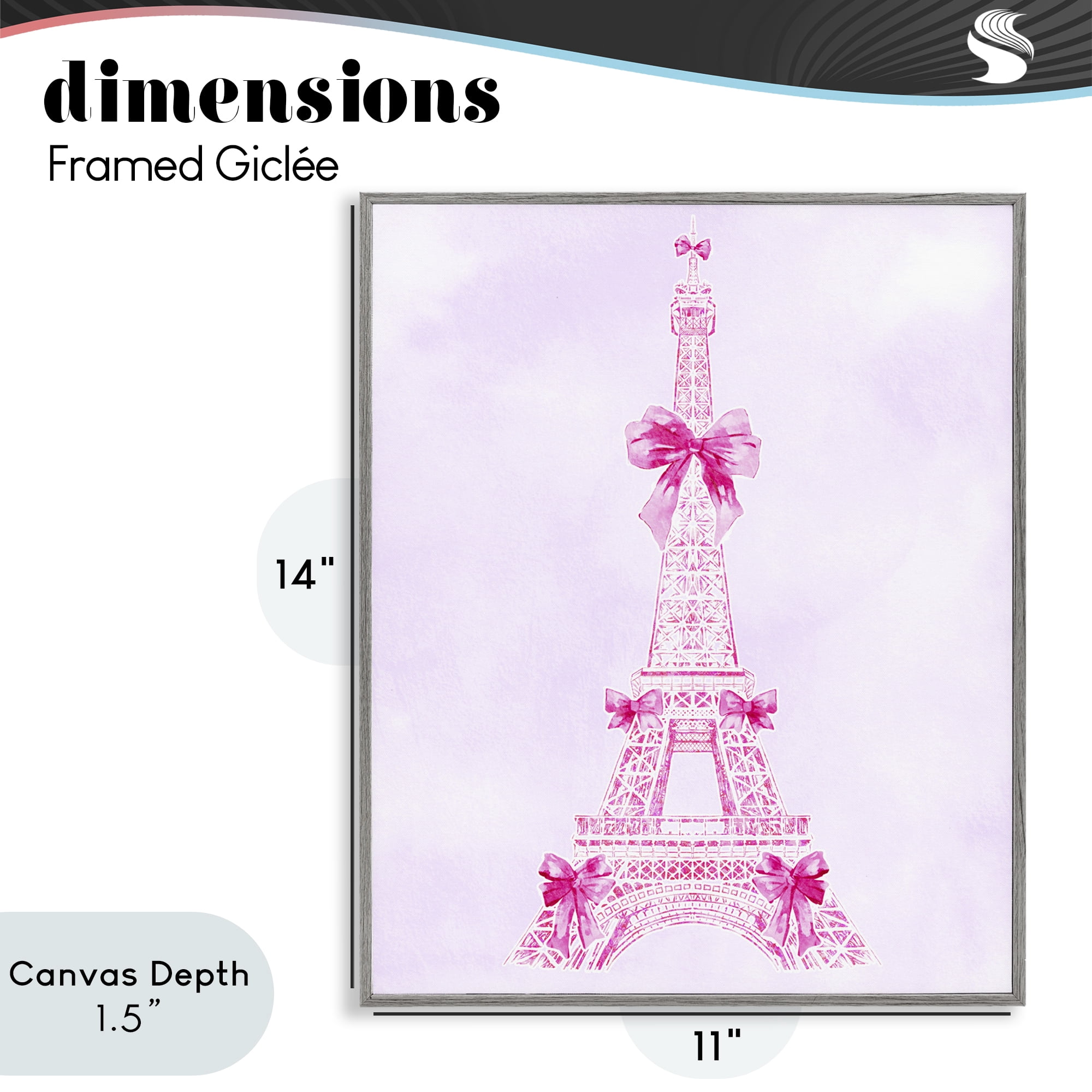 Stupell Industries Ribbon Bedecked Eiffel Tower Gray Framed Giclee Art, design by Ziwei Li