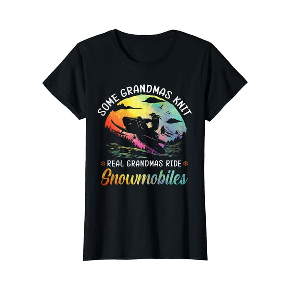 Colorful Grandmas Ride Snowmobiles Graphic T-Shirt for Winter Fun