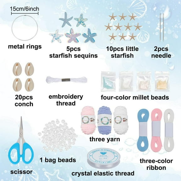 2Sets Dream Catcher Kit Sea Starfish Dreamcatcher Beached Themed Wall Hanging Tassel Ornament Shell Ribbon Decoration for Wedding Party Bedroom Cafe Home Summer Boho Decor 15×60cm/6×24“