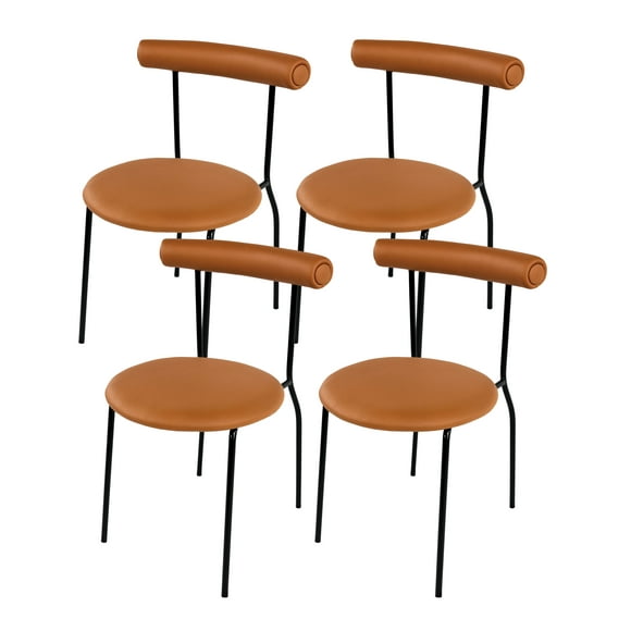 Set of 4 Inspirer Studio Upholstered Dining Chairs Set, PU Leather, Metal Frame, Modern Style (Orange Simple)