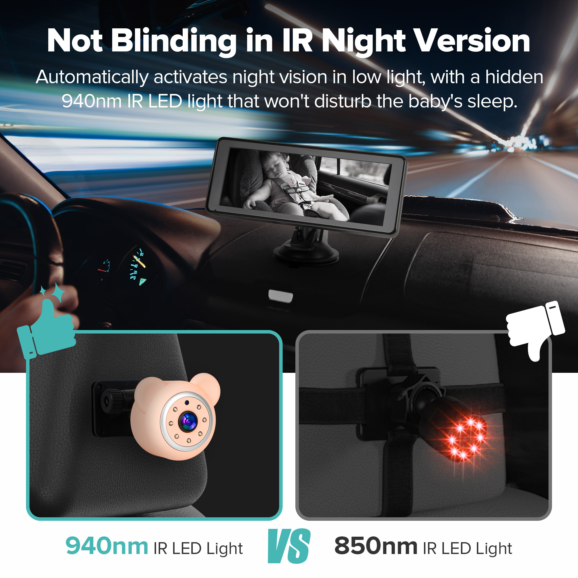 Baby Car Camera Backseat,6.86" Display Monitor,HD 1080P,Clear Wide View,IR Night Vision,Rear Facing Seat Camera for 2-Kids