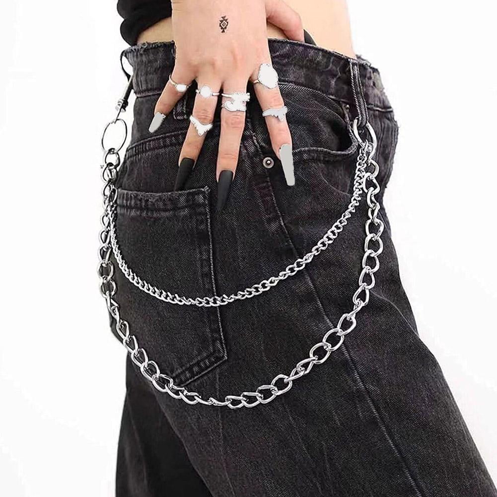 Hip Hop Pants Jean Chain Goth Punk Silver Trousers Chains Biker Heavy Thick Wallet Pocket Chains Silver Keychains Body Jewelry for Men and Women, Multi-layer Hip Hop Punk Chain