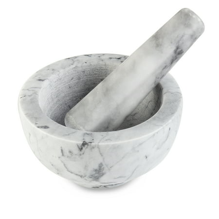 Marble Mortar and Pestle Set - Solid Marble Stone Grinder Bowl Holder For Guacamole, Herbs, Spices, Garlic, Kitchen, Cooking,