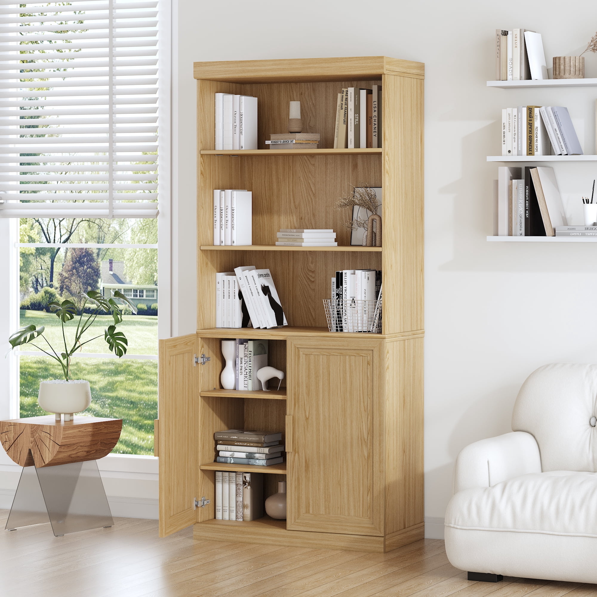 MAYEERTY 31*31*16" Modern Natural Wood Grain Storage Cabinet with Doors for Living Room, Bookshelf