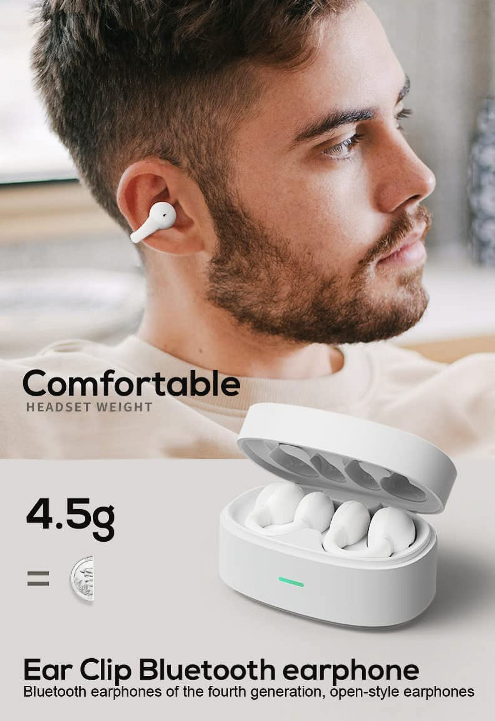Bluetooth Earbuds Wireless Ear-Clip TWS Earphones for Google Pixel 8a/6a/6 Pro - True Stereo Charging Case Hands-free Mic Headset