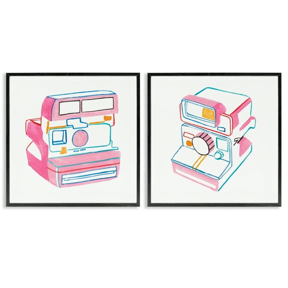 Stupell Industries Hand Drawn Vintage Camera Entertainment Painting Black Framed Art Print Wall Art, 12 x 12, Set of 2