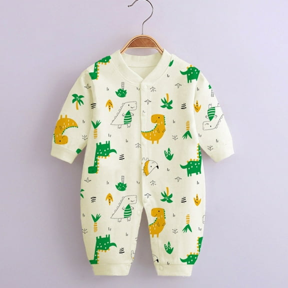 Alkepwun Unisex Baby Boy Girl Snap Button Romper Bodysuit Infant Cute Dinosaur Print Onesie Playsuit Newborn Long Sleeve One Piece Jumpsuit Outfits Clothes for 0-12 Months