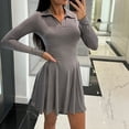 thumbnail image 2 of OSOLU New Solid Color Comfortable Casual Waist Long Sleeve Lapel Dress Women Versatile Sundress Flowy 2025 Elegant Classy Dresses, 2 of 5