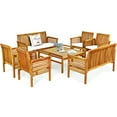 thumbnail image 3 of Gymax 8PCS Wooden Patio Conversation Set Outdoor Furniture Set w/ Cushion, 3 of 10