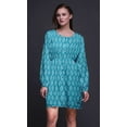 thumbnail image 3 of Bimba Robe Midi à Manches Longues Imprimé Floral Damassé Pochoir Bleu Vêtements pour Femmes-Large, 3 of 7