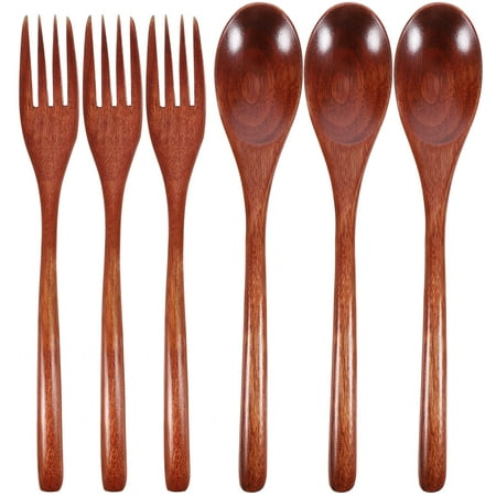 

Guiyong 6pcs Wooden Forks and Spoons Wood Tableware Cake Spoons and Forks Dinner Tablewares