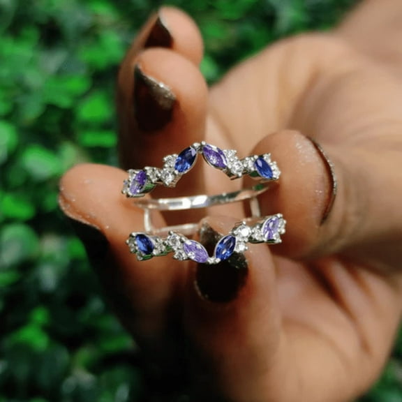 Art Deco Sapphire and Amethyst Ring Enhancer 925 Sterling Silver Wedding Band Guard