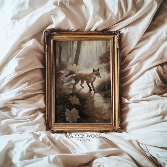 Vintage Fox Autumn Print, Rustic Woodland Animal Wall Art, Neutral Fall Decor, Moody Rustic Portrait, Cottagecore Wildlife Home Decor #1575, Unframed Poster Size 8x12