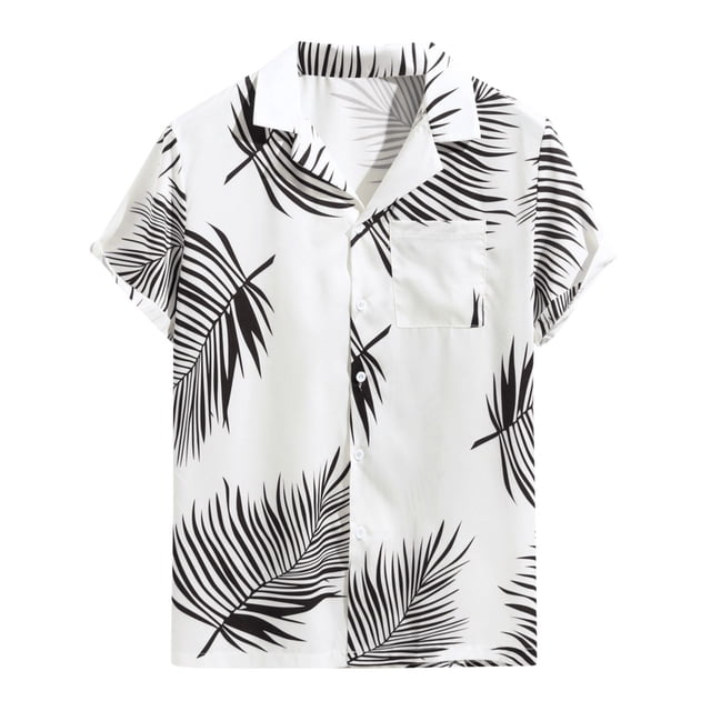 Camisas Vaqueras Para Hombre Manga Larga Camisa de manga corta con cuello vuelto y estampado informal de verano para hombre (Black, L)