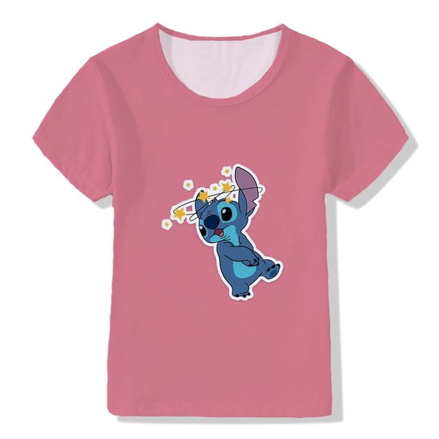 Kawaii Disney Stitch niño niña ropa dibujos animados camiseta para niño camiseta blanca manga corta gráfico chico Tee150 Gao Jinjia LED