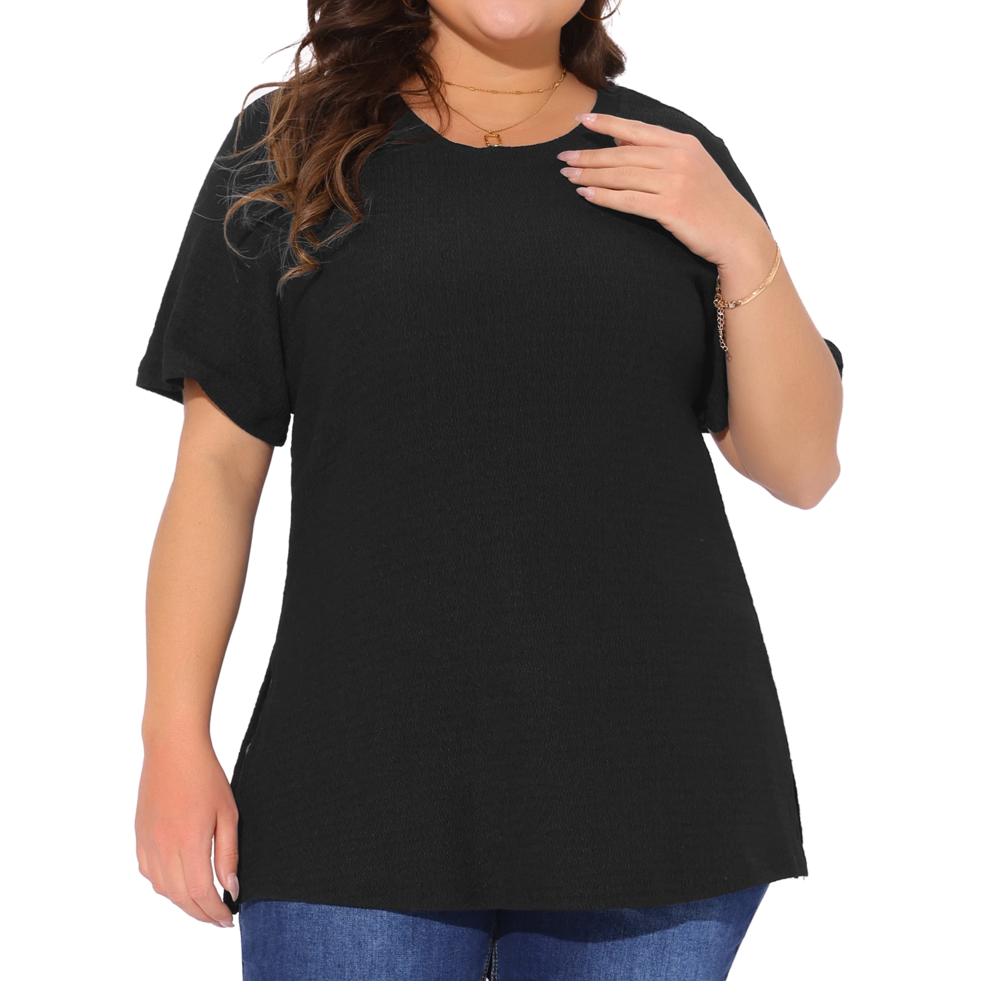 DARING DIVA Women's Plus Crew Neck Top 4X Black